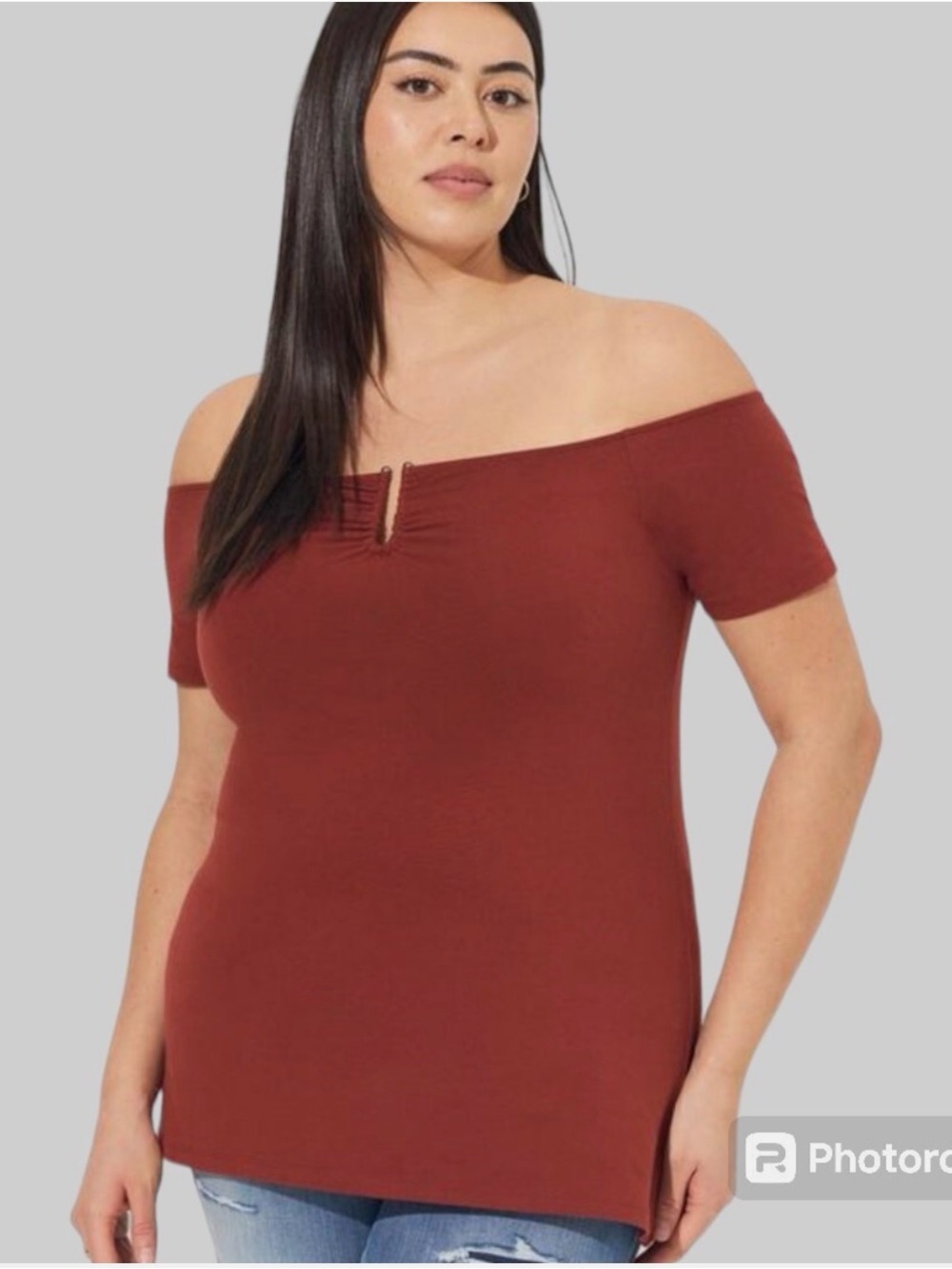Torrid Brown Foxy U Bar Off Shoulder Short Sleeve Top Stretch